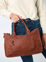 Schoudertas A4 Formaat Vintage Leder Nat et nin Bruin vintage TEGAN-vue-porte