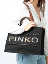 Schoudertas Logo Shopper Katoen Pinko Zwart logo shopper A17T-vue-porte