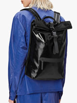 Rolltop Rucksack - Rugzak 1 Compartiment Met 14" Laptopvak Rains Zwart city 13320-vue-porte