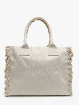 Schoudertas Logo Shopper Katoen Pinko Beige logo shopper A1X1