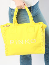 Schoudertas Logo Shopper Katoen Pinko Blauw logo shopper A1WQ-vue-porte