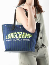 Longchamp Essential universit Schoudertas Blauw-vue-porte