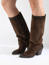 Laarzen Met Hak Stivali Tubo Uit Leder Metisse Bruin women XD961-vue-porte