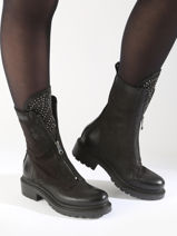 Enkellaarsjes Biker Uit Leder Metisse Zwart women MA1009-vue-porte