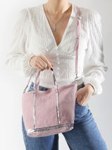Handtas Cabas Linnen En Pailletten Vanessa bruno Roze cabas lin 31V40435-vue-porte