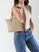 Schoudertas Logo Lulu castagnette Beige logo YZEURE-vue-porte