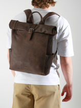 Rolltop Rugzak Spider 2 Compartimenten Leder Etrier Zwart spider ESPI8102-vue-porte