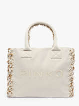 Schoudertas Logo Shopper Katoen Pinko Beige logo shopper A1X1
