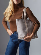 Handtas Cabas Katoen Vanessa bruno Grijs cabas 1V40378-vue-porte