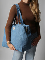 Schoudertas A4 Clestins Gerecycleerd Katoen Rivedroite Blauw timeless CELESTIM-vue-porte
