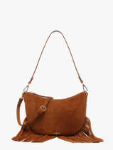 Schoudertas Lune Leder Met Franjes Nat et nin Bruin vintage FRA