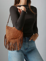 Schoudertas Lune Leder Met Franjes Nat et nin Bruin vintage FRA-vue-porte
