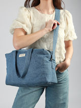 Handtas Sauval Gerecycleerd Katoen Rivedroite Blauw timeless SAUVATIM-vue-porte