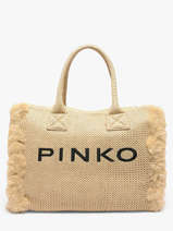 Handtas Logo Shopper Raphia Pinko Beige logo shopper 6673A39Y