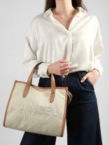 Handtas M Jour Met Rits Canvas En Leder Lancel Beige jour A14027-vue-porte