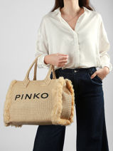 Handtas Logo Shopper Raphia Pinko Beige logo shopper 6673A39Y-vue-porte