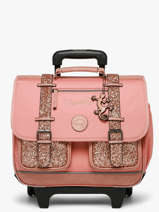 Boekentas Op Wieltjes Kinderen 2 Compartimenten Vintage Fantasy Cameleon Roze vintage fantasy CR38
