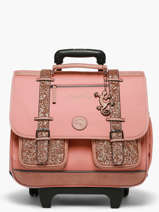 Boekentas Op Wieltjes 3 Compartimenten Vintage Fantasy Cameleon Roze vintage fantasy CR41