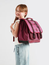 Boekentas Kinderen 3 Compartimenten Cameleon Violet vintage fantasy CA41-vue-porte
