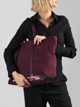 Handtas L Le Cabas Linnen Pailletten Vanessa bruno Violet cabas lin 31V40315-vue-porte