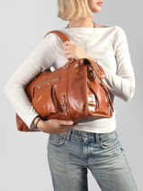 Schoudertas Shiny Sauvage Leder A4 Milano Bruin shiny sauvage SS24095-vue-porte