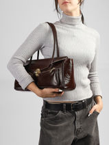Baguette-tas Shiny Sauvage Leder Milano Bruin shiny sauvage SS26063-vue-porte