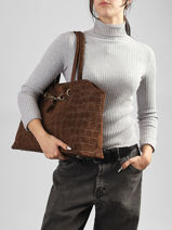 Handtas Velvet Croco Leder Milano Bruin velvet croco CV26063-vue-porte