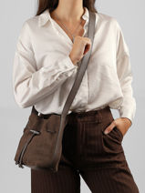 Longchamp Le roseau coulisse nubuck Cross bodytas Bruin-vue-porte