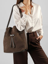 Longchamp Le roseau coulisse nubuck Schoudertas Bruin-vue-porte