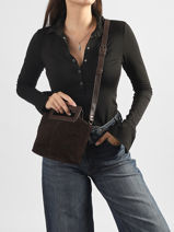 Schoudertas Adeline Leder Pieces Bruin adeline 17166659-vue-porte