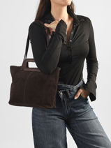 Schoudertas Adeline Leder Pieces Bruin adeline 17166660-vue-porte
