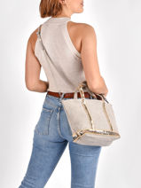 Handtas Cabas Linnen En Pailletten Vanessa bruno Blauw cabas lin 31V40435-vue-porte