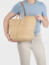 Schoudertas Cabas Raphia Pompons Vanessa bruno Beige cabas raphia 75V40468-vue-porte