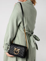 Cross Body Tas Love Mini Click Chevron Leder Pinko Zwart love bag quilt 1P22UR-vue-porte