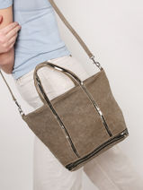 Handtas Cabas Linnen En Pailletten Vanessa bruno Groen cabas lin 31V40435-vue-porte