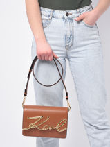 Schoudertas K/signature Leder Karl lagerfeld Bruin k signature 225W3040-vue-porte