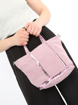 Handtas Cabas Linnen En Pailletten Vanessa bruno Roze cabas lin 31V40435-vue-porte