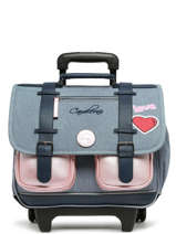 Boekentas Op Wieltjes Kinderen 2 Compartimenten Cameleon Blauw vintage fantasy CR38