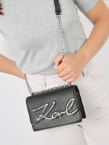 Cross Body Tas K Signature Leder Karl lagerfeld Zwart k signature 235W3062-vue-porte