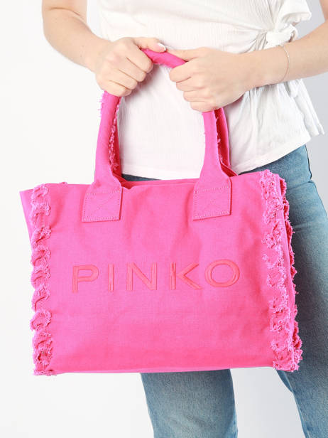 Schoudertas Logo Shopper Katoen Pinko Roze logo shopper A1WQ ander zicht 1