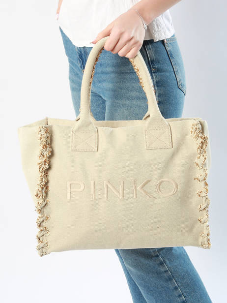 Schoudertas Logo Shopper Katoen Pinko Beige logo shopper A1X1 ander zicht 1