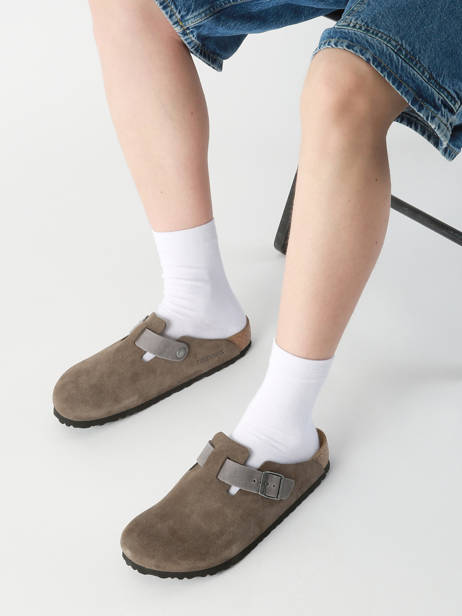 Slippers Boston Concrete Gray Uit Leder Birkenstock Grijs men 1029210 ander zicht 1
