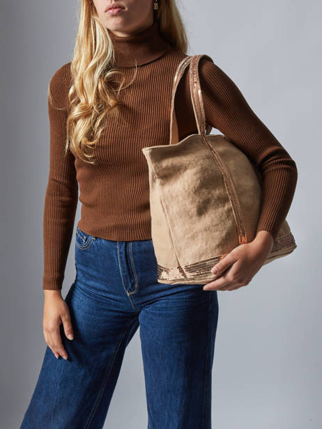 Handtas Met Rits M Le Cabas Linnen Pailletten Vanessa bruno Beige cabas lin 31V40378 ander zicht 1