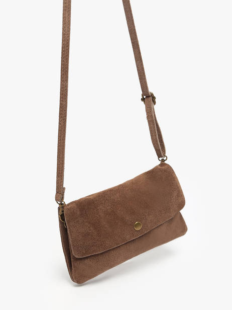 Cross Body Tas Velvet Leder Milano Bruin velvet VE23067 ander zicht 2