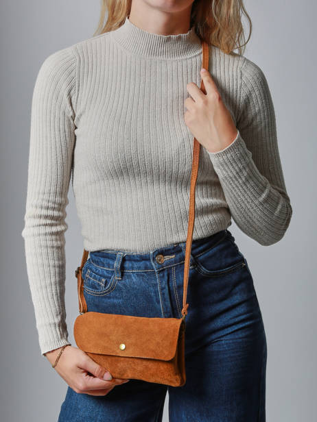 Cross Body Tas Velvet Leder Milano Bruin velvet VE23067 ander zicht 1