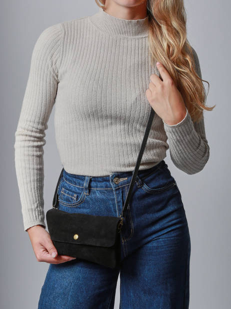 Cross Body Tas Velvet Leder Milano Zwart velvet VE23067 ander zicht 1