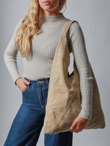 Schoudertas A4 Velvet Leder Milano Beige velvet VE25069 ander zicht 1