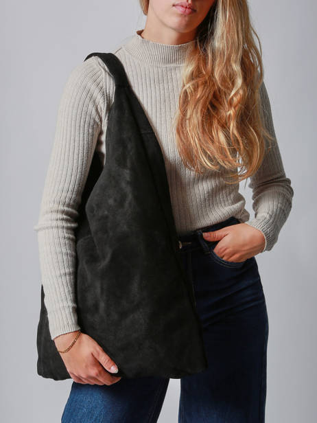 Schoudertas A4 Velvet Leder Milano Zwart velvet VE25069 ander zicht 1