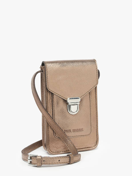 Telefoontas Leder Paul marius Goud vintage TELEPHON ander zicht 2