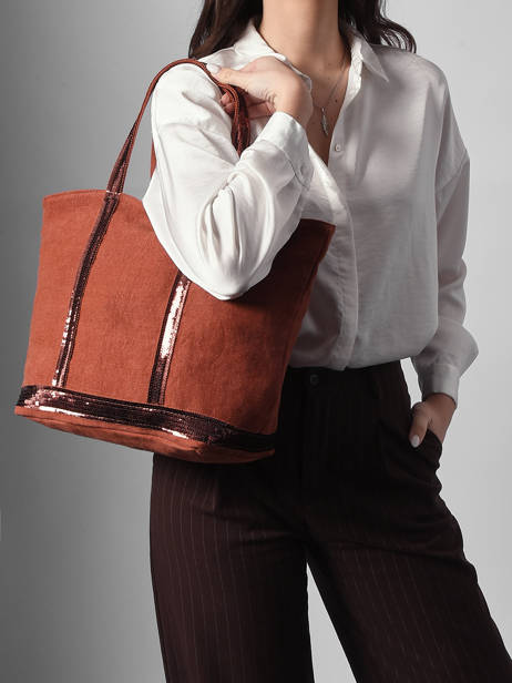 Handtas Met Rits M Le Cabas Linnen Pailletten Vanessa bruno Rood cabas lin 31V40378 ander zicht 1